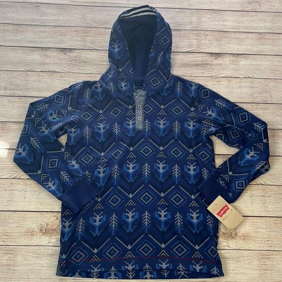 Levi’s Arrow Print Pullover Henley Collar Hoodie - Picture 1 of 8
